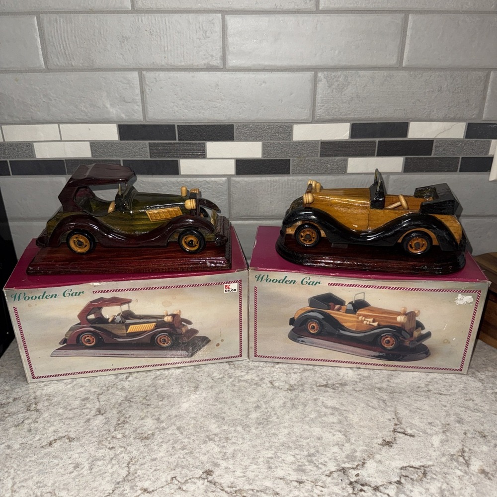 Set Of 2 Vintage Wooden Car Toy Model Figure Old Fashioned Fine Crafted Kmart